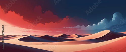 a panoramic illustration of a very beautiful looking desert landscape, wallpaper, generative ai 
 photo