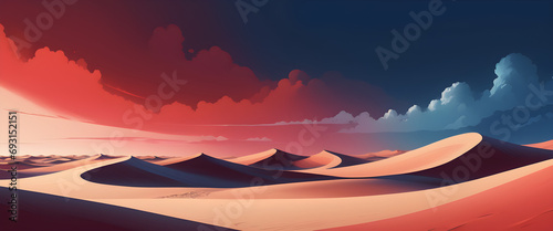 a panoramic illustration of a very beautiful looking desert landscape, wallpaper, generative ai 
