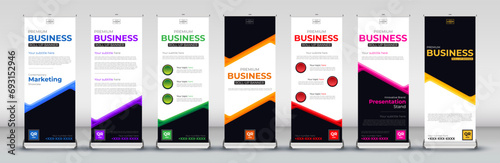 abstract business roll up Banner Signboard Advertising standee Template for X banner and Street Flag of Convenience Layout in red, green, blue, yellow, orange, purple, pink