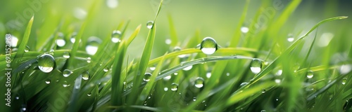 abstract green grass nature background, soft focused of green grass with water drop, Generative Ai