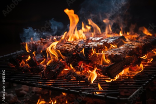 Barbecue Grill With Fire Flames 