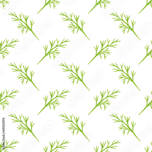 Sprigs of dill. Greenery silhouette. Watercolor seamless pattern