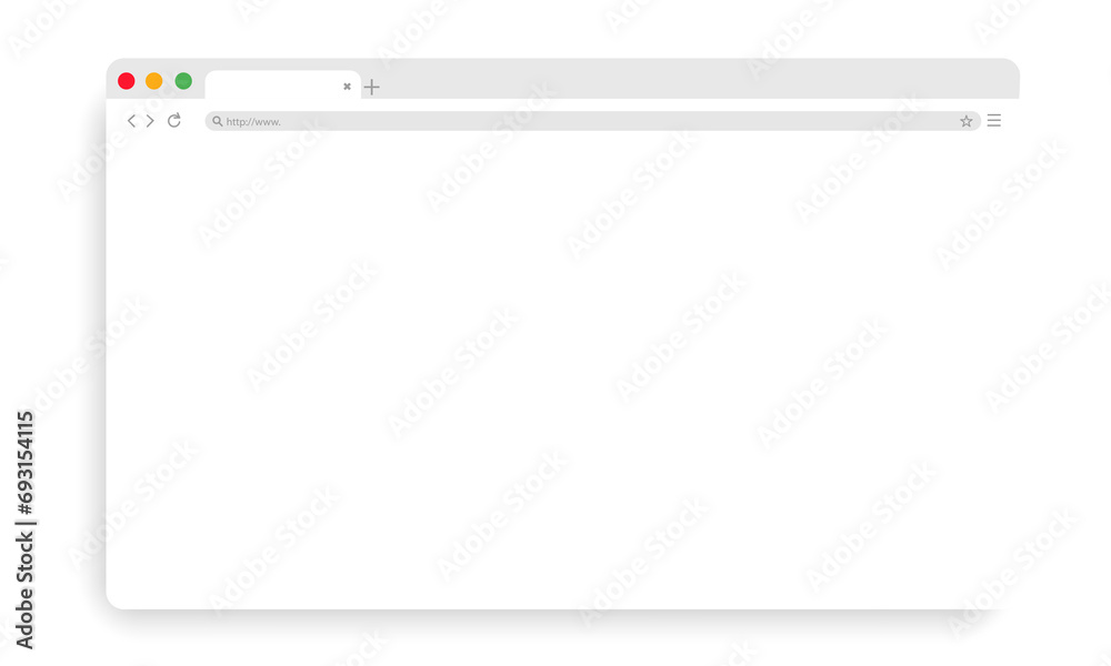 Realistic search engine web browser window template with toolbar and shadow on white background eps10 - obrazy, fototapety, plakaty 