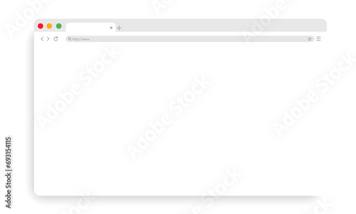 Realistic search engine web browser window template with toolbar and shadow on white background eps10 photo