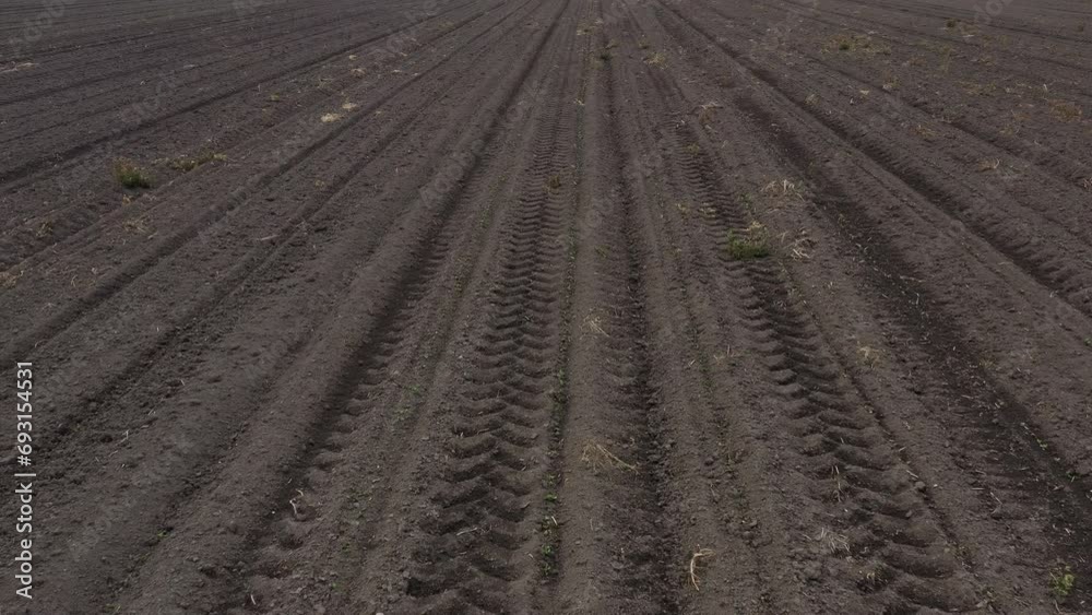 Aerial view of tilled field