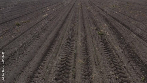 Aerial view of tilled field