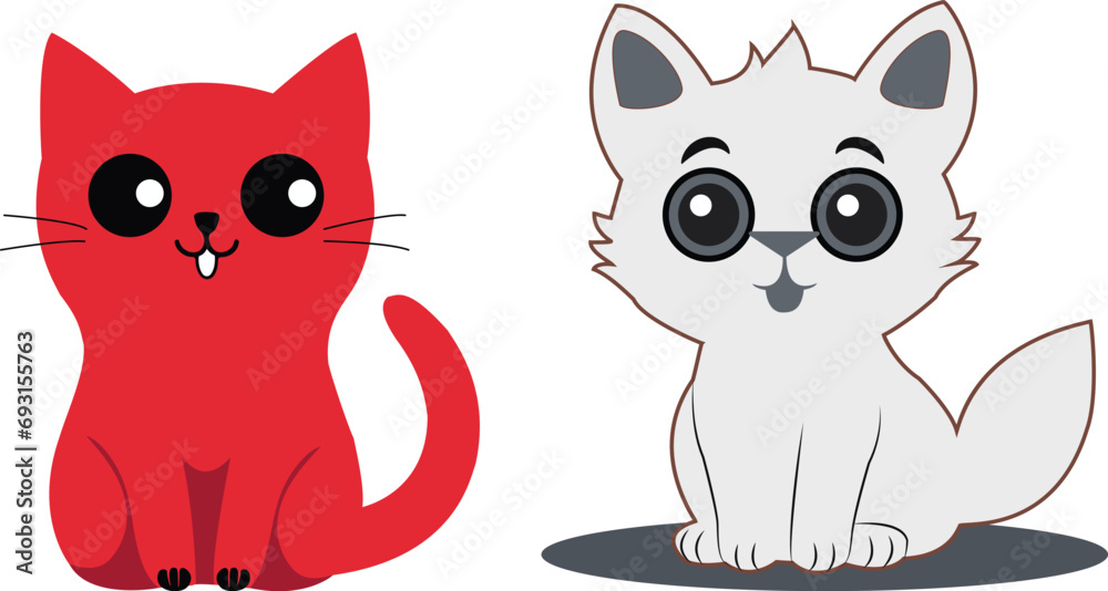 A cute cartoon cat sitting on white background