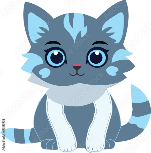 A cute cartoon cat sitting on white background