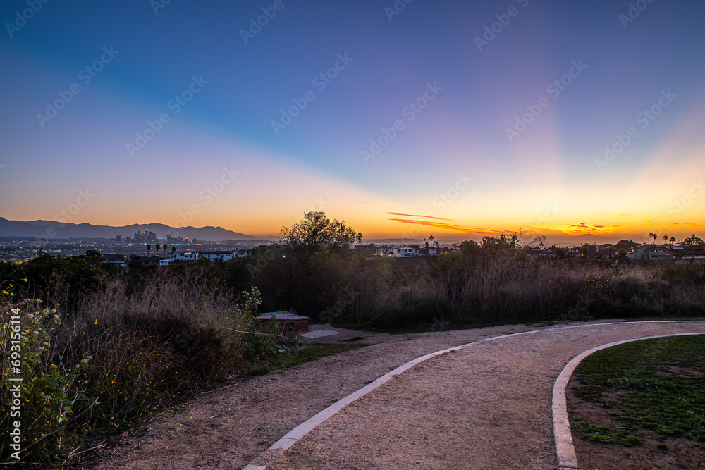 Los Angeles skyline at dawn from Kenneth Hahn Recreation Area