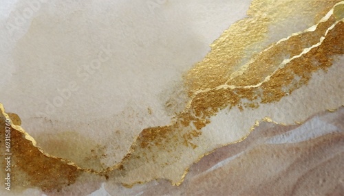 watercolor paper grain texture painting wall abstract gold nacre and beige marble copy space background