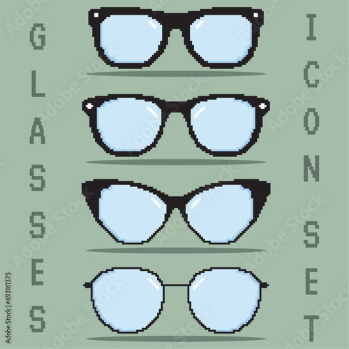 Pixelated colored eyeglasses icons set Vector