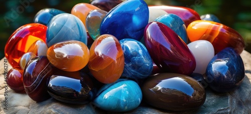 a bunch of colorful stones are arranged in a large pile