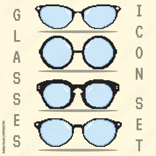 Pixelated colored eyeglasses icons set Vector