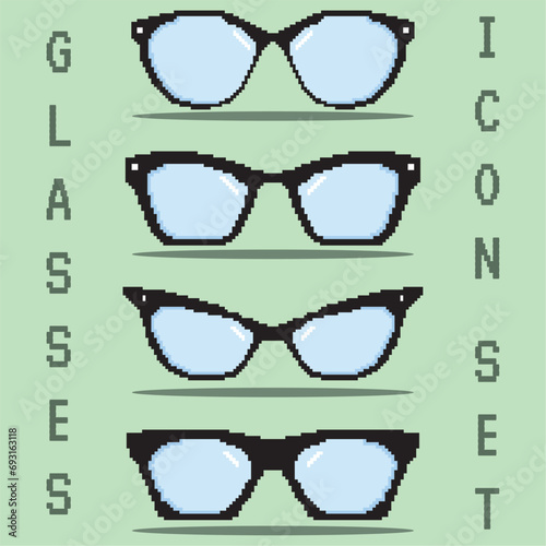 Pixelated colored eyeglasses icons set Vector