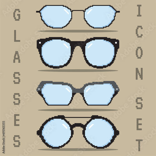 Pixelated colored eyeglasses icons set Vector