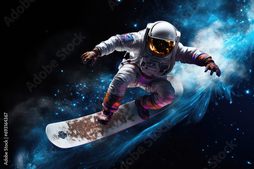 Astronaut surft im Weltall