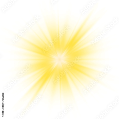 Golden star and sparks isolated on transparent background. Transparent yellow flare light effect. Glowing light effects. PNG.