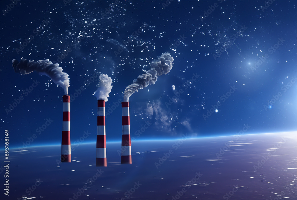 Ozone depletion. Ozone layer and ozone hole. Carbon dioxide released into atmosphere by humans