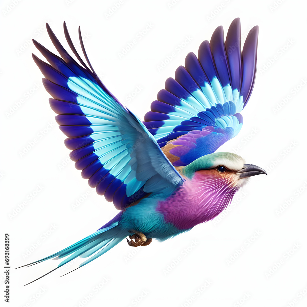 Lilac Roller, Lilac-breasted roller, Carraca Lila, Coracias caudatus elegant blue plumage, Fliederbrüstiger Roller, Сиреневогрудый валик, high quality portrait, isolated white background.