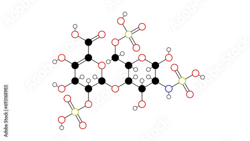 unfractionated heparin molecule, structural chemical formula, ball-and-stick model, isolated image heparin photo