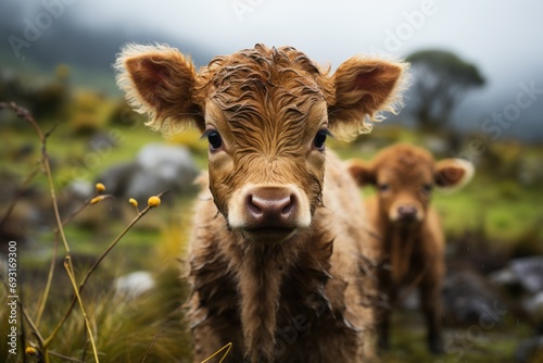 a cute baby cow in the nature