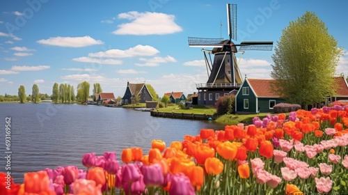 majestic holy cross amidst tulip fields in zaanse schans, netherlands - symbol of resurrection and hope