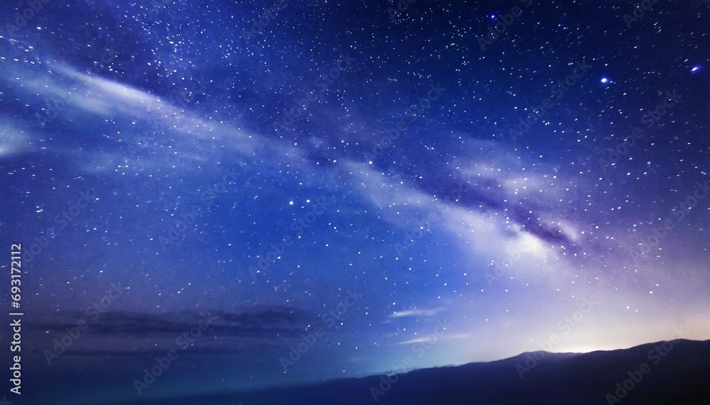 night starry sky and bright blue galaxy horizontal background