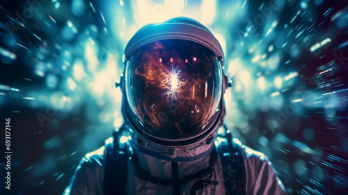 Surreal space traveler portrait, stars and galaxies reflected in the astronaut's visor, ethereal glow © Marco Attano