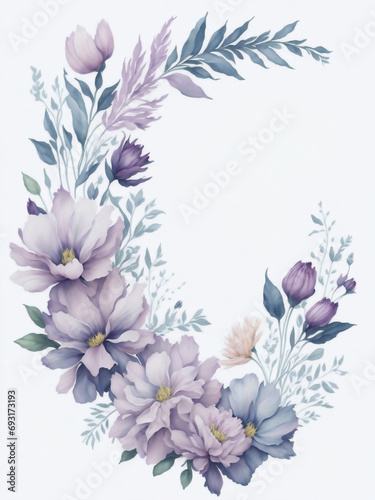 purple flowers on white background with space for text