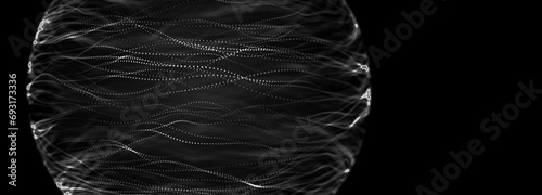 Circle structure with glowing particles. Abstract wave moving dots. Digital illustration. 3D rendering. Technology concept.