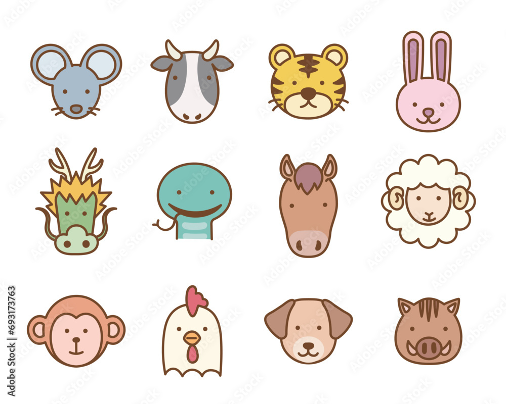 かわいい十二支アニマルアイコンセット