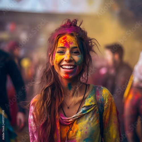 Young woman at holi festival