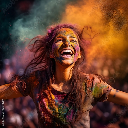 Young woman at holi festival