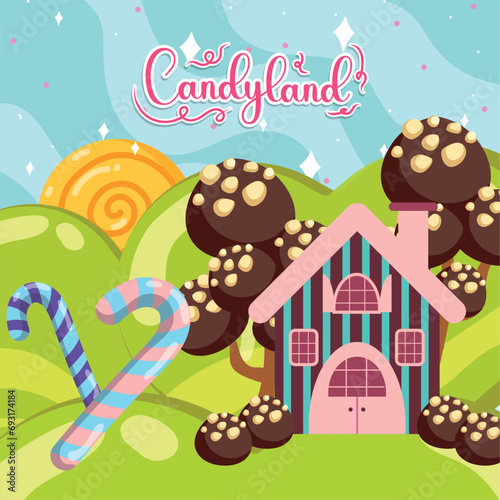 Colored candy land landscape view Vector