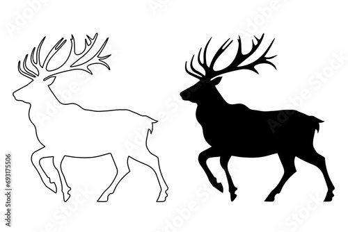 Vector set of american wild animals. Silhouettes of deers.