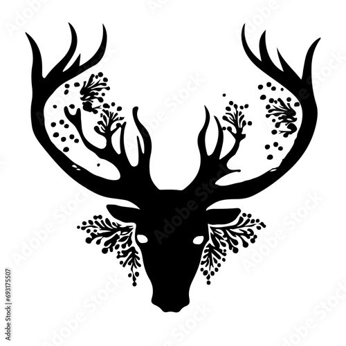 Deer head with antlers. Tattoo design. Vector illustration.