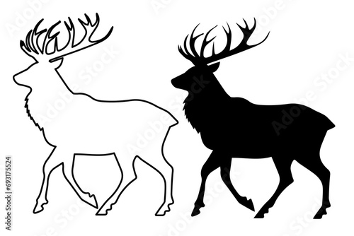 Vector set of american wild animals. Silhouettes of deers.