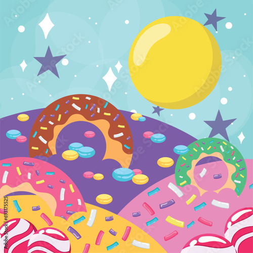 Colored candy land landscape view Vector