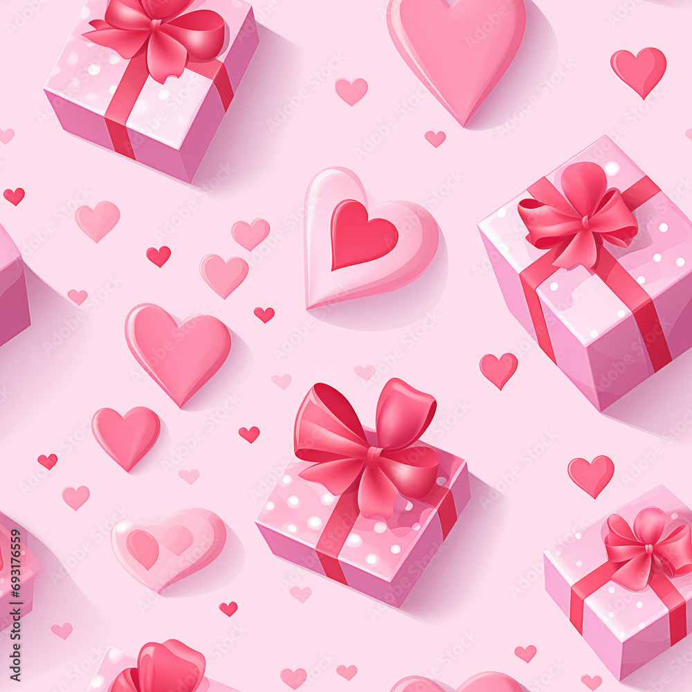 valentine's day seamless pattern tile. hearts and gift boxes pattern on pink background. AI generated