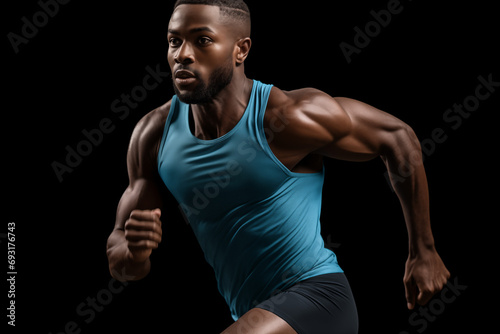 Determined African American Athlete Running with Intensity