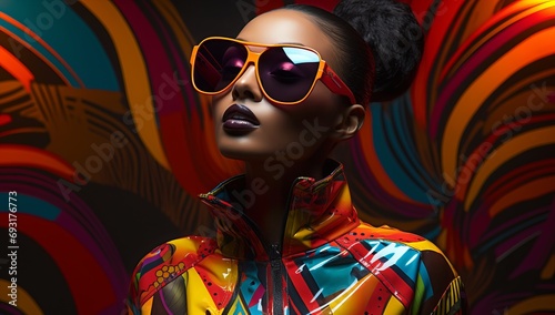 Pop Art Couture: Sunglasses Vogue in Retro Futuristic Scene