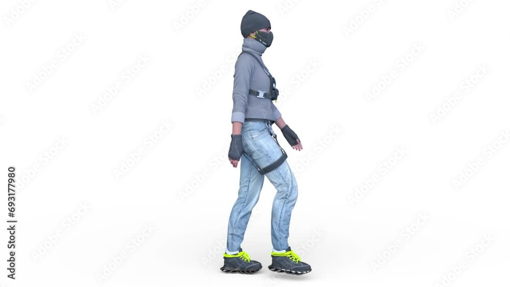 歩く女性戦士　3DCG レンダリング