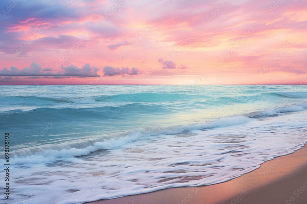 Cielo rosado al amanecer en la costa Generative AI
