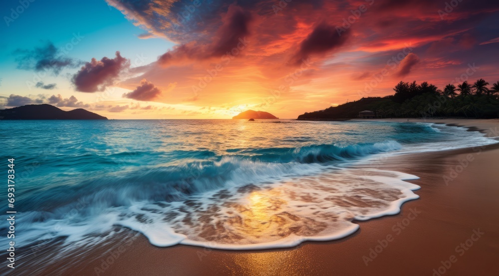 Sunset over tropical beach landscape