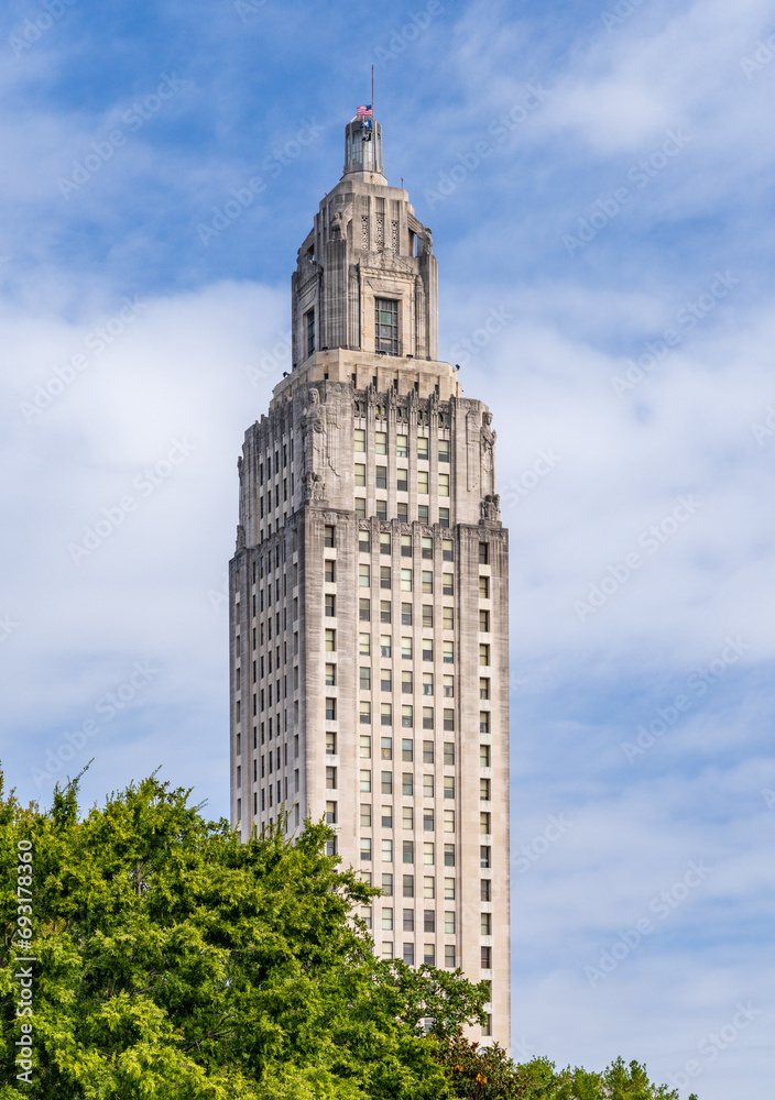 Tall tower of the State Capitol building in Baton Rouge, the state capital of Louisiana