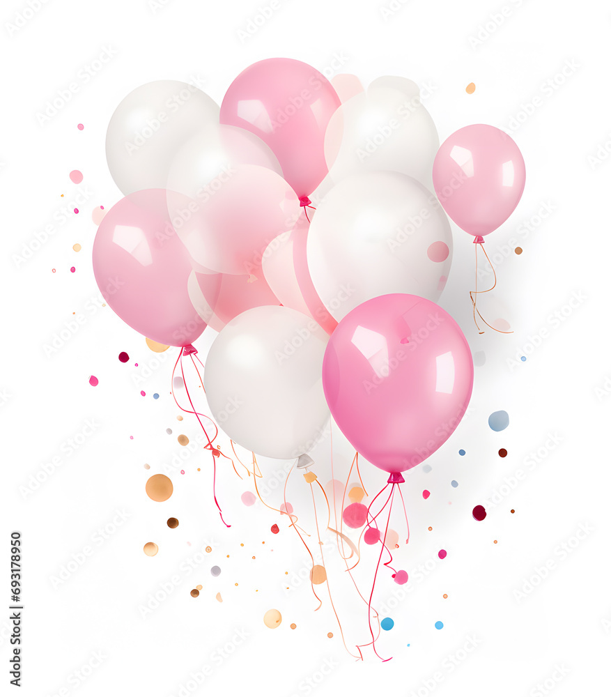 Pink and white balloons isolated on white background