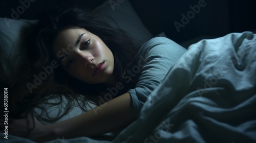 a young woman with insomnia in the bed