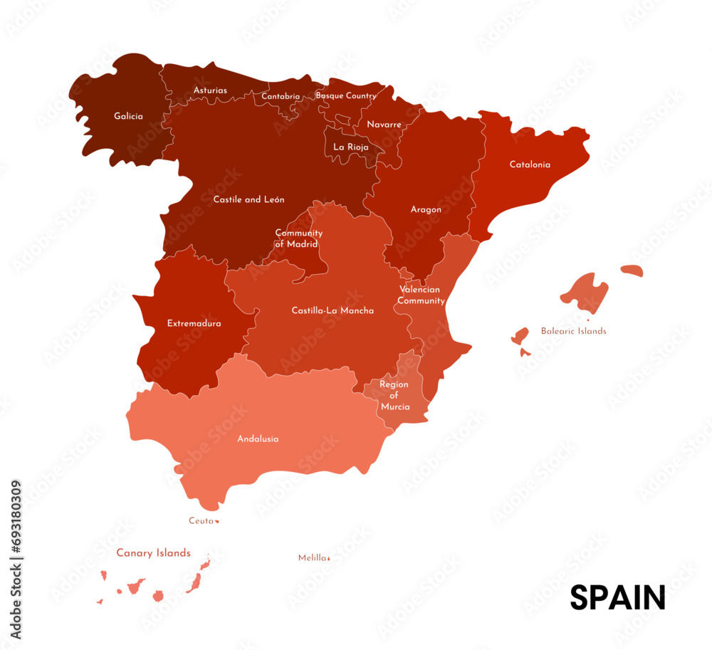 spain map with divisions - obrazy, fototapety, plakaty 