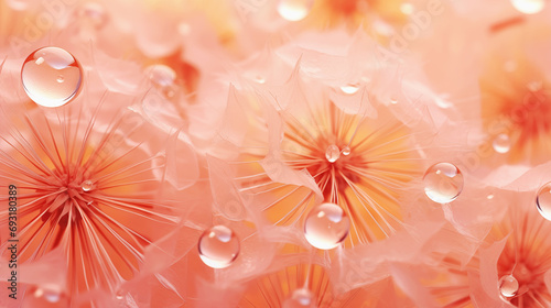 Water drops on parachutes dandelion. Gentle peach fuzz color background © svetlanais