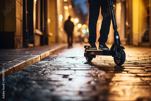 an electric scooter traveling on a city